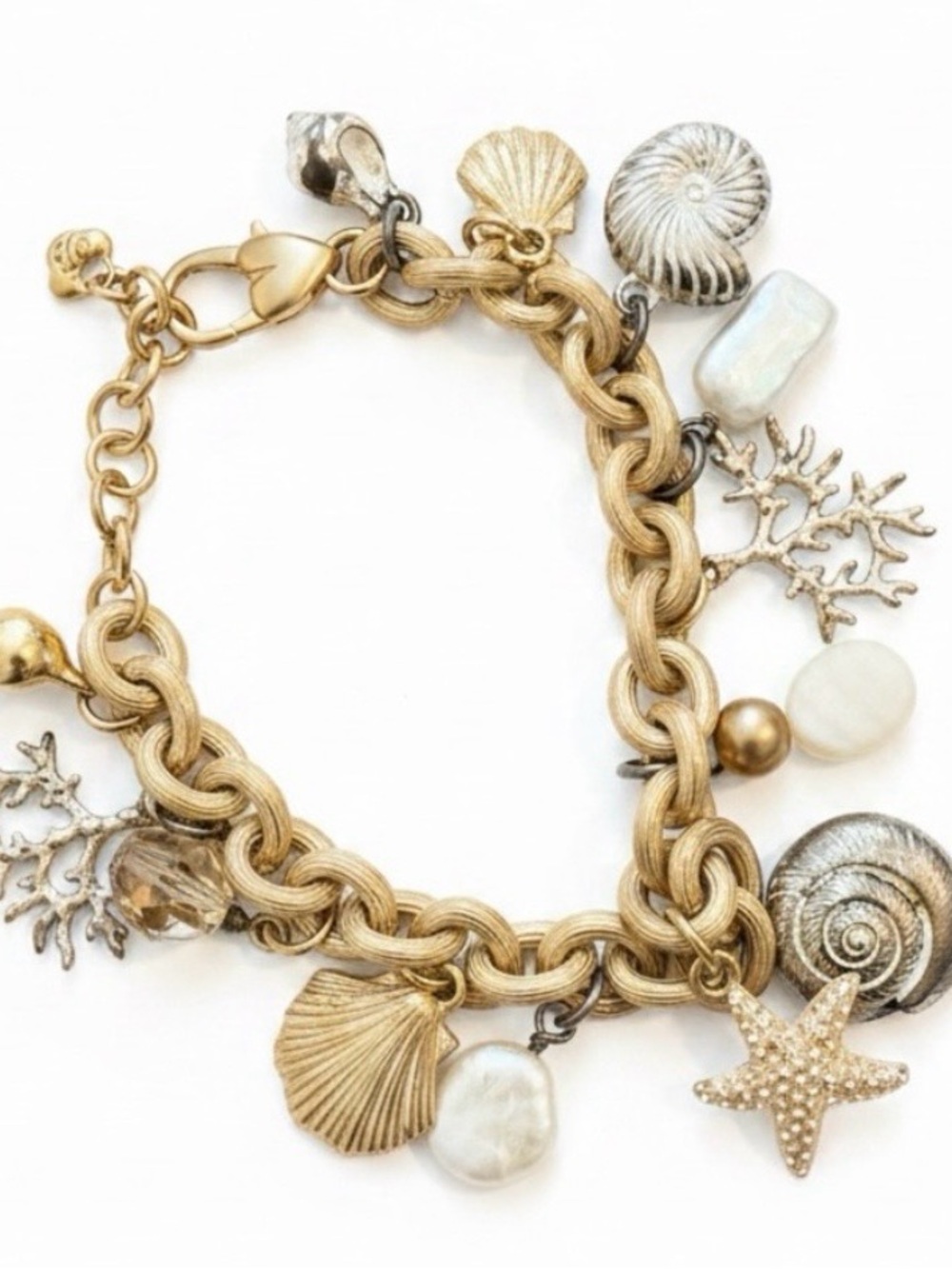 Betsey Johnson Gold and Silver Ocean Charm Bracelet with Pearl Accents - Picture 4 of 4